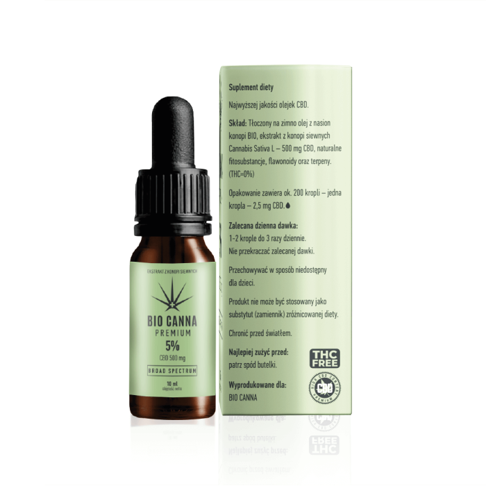 Конопляна олія BIO CANNA PREMIUM BROAD SPECTRUM 5% CBD/500мг CBD, 10мл